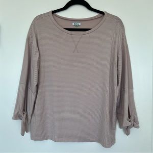 Susina Women’s Pink & White 3/4 Tie Sleeve Top M